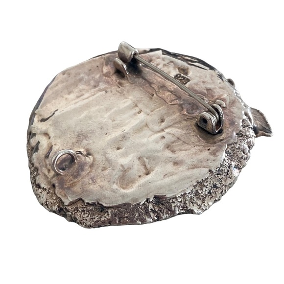 Artist made aqua blue pendant and brooch Sterling silver agate slab rose - Picture 8 of 11